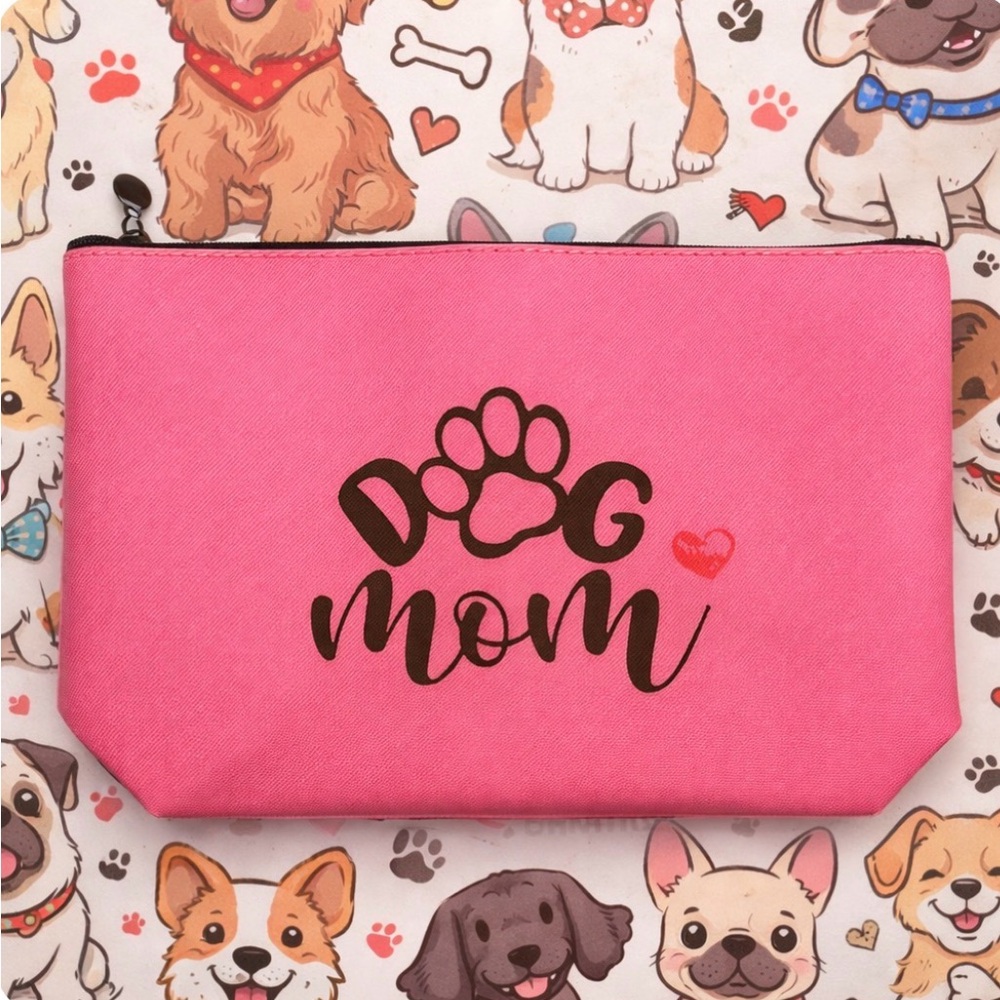 NEW DOG MOM Pink Cosmetic Bag / Travel Pouch